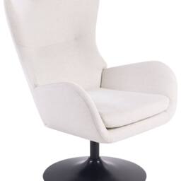 Wyld and Coco Off-White Wingback Armchair with 360° Swivel and Black Iron Base in White - thumbnail 2