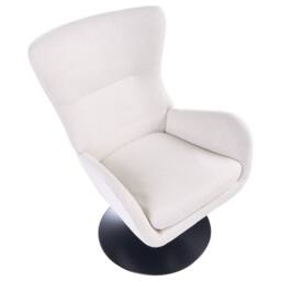 Wyld and Coco Off-White Wingback Armchair with 360° Swivel and Black Iron Base in White - thumbnail 5