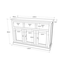 Cabinet Bits Tirolo Lacquered 3 Drawer 3 Door Sideboard Brass Drop Handle in Brown - thumbnail 3
