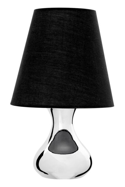 Orsina Black Fabric Shade Bedside Lamp, Chrome Base Modern Table Light, Small Minimalist Desk Lamp For Reading Nook - image 1