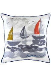 Evans Lichfield Nautical Sailboats Hand-Painted Watercolour Printed Cushion - Size: 43 cm x 43 cm - thumbnail 1