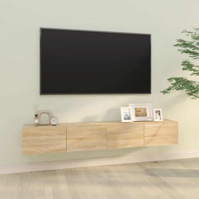Berkfield Home Wall TV Cabinets 2 pcs Sonoma Oak 100x30x30 cm Engineered Wood in Brown - Size: 100 x 30 x 30 cm - image 1