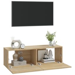 Berkfield Home Wall TV Cabinets 2 pcs Sonoma Oak 100x30x30 cm Engineered Wood in Brown - Size: 100 x 30 x 30 cm - thumbnail 4