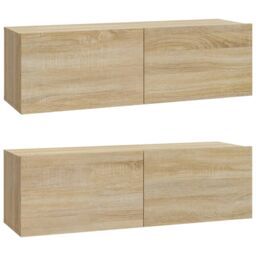 Berkfield Home Wall TV Cabinets 2 pcs Sonoma Oak 100x30x30 cm Engineered Wood in Brown - Size: 100 x 30 x 30 cm - thumbnail 2