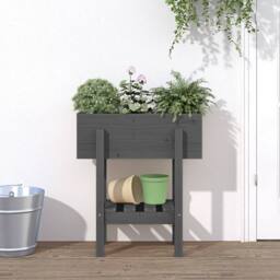 Berkfield Home Beautiful Garden Planter Grey 62x30x69 cm Solid Wood Pine - Size: 62 x 30 x 69 cm - thumbnail 2