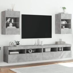 Berkfield Home TV Wall Cabinets with LED Lights 2 pcs Concrete Grey 40x30x60.5 cm - thumbnail 1