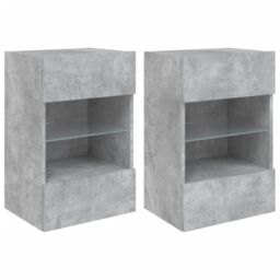 Berkfield Home TV Wall Cabinets with LED Lights 2 pcs Concrete Grey 40x30x60.5 cm - thumbnail 2