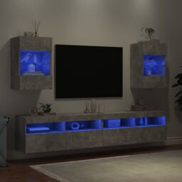 Berkfield Home TV Wall Cabinets with LED Lights 2 pcs Concrete Grey 40x30x60.5 cm - thumbnail 3