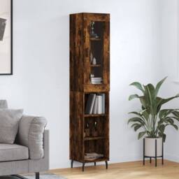 Berkfield Home Highboard Smoked Oak 34.5x34x180 cm Engineered Wood in Brown - thumbnail 2