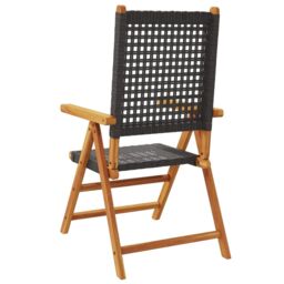 Berkfield Home Reclining Garden Chairs 8 pcs Black Poly Rattan & Solid Wood - thumbnail 6