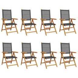 Berkfield Home Reclining Garden Chairs 8 pcs Black Poly Rattan & Solid Wood - thumbnail 2