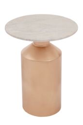 Orsina Marble Top Gold Base Side Table, Contemporary End Table in Bottleneck Design, Sturdy Iron Base - thumbnail 2