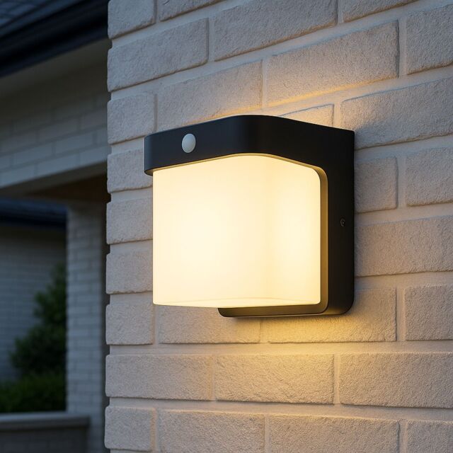 CGC Lighting Black Cube PIR Motion Sensor LED Outdoor Wall Light 4000k Natural White Integrated LED IP65 - image 1