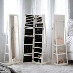 Pirlo Plush Modern Full Length Freestanding Mirror 360 Swivel with Shelves in White - thumbnail 4