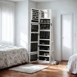 Pirlo Plush Modern Full Length Freestanding Mirror 360 Swivel with Shelves in White - thumbnail 2