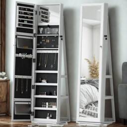 Pirlo Plush Modern Full Length Freestanding Mirror 360 Swivel with Shelves in White - thumbnail 7