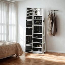 Pirlo Plush Modern Full Length Freestanding Mirror 360 Swivel with Shelves in White - thumbnail 3