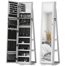 Pirlo Plush Modern Full Length Freestanding Mirror 360 Swivel with Shelves in White - thumbnail 1