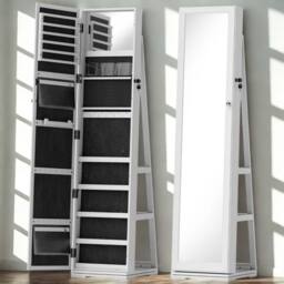 Pirlo Plush Modern Full Length Freestanding Mirror 360 Swivel with Shelves in White - thumbnail 6