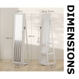 Pirlo Plush Modern Full Length Freestanding Mirror 360 Swivel with Shelves in White - thumbnail 9
