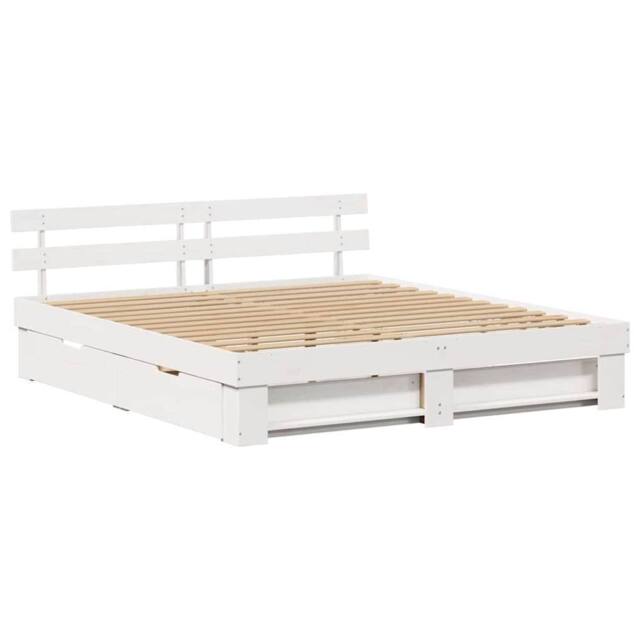 Berkfield Home with Drawer with Headboard with Storage White 180 x 200 cm Solid wood - image 1