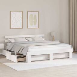 Berkfield Home with Drawer with Headboard with Storage White 180 x 200 cm Solid wood - thumbnail 4