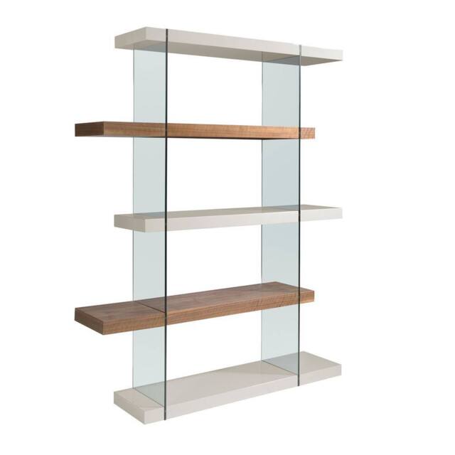 Angel Cerda Walnut & Glass Shelf with Pearl Grey Lacquered MDF - image 1