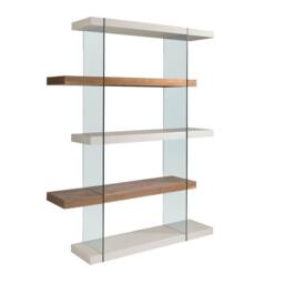 Angel Cerda Walnut & Glass Shelf with Pearl Grey Lacquered MDF