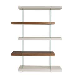 Angel Cerda Walnut & Glass Shelf with Pearl Grey Lacquered MDF - thumbnail 2