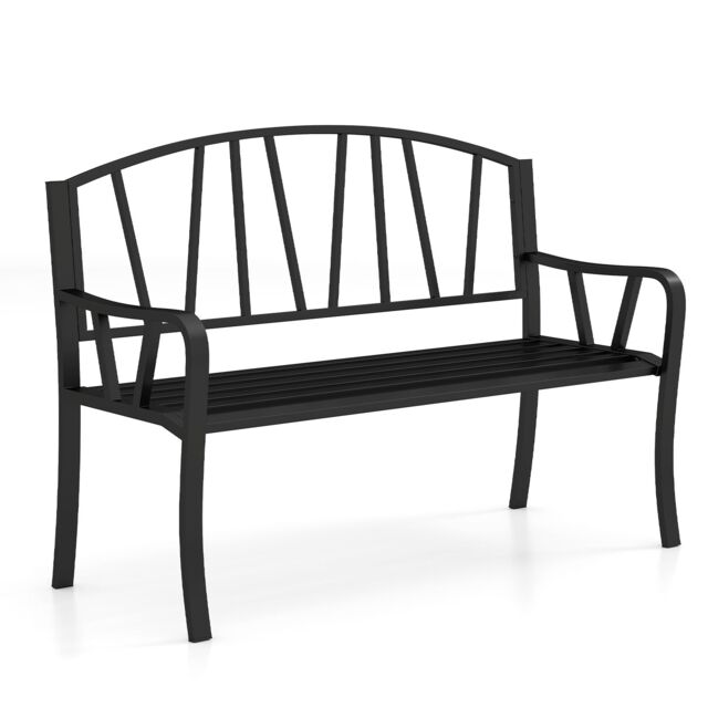 Costway 129CM Metal Garden Bench Patio Slatted Bench for 2-3 People in Black - image 1