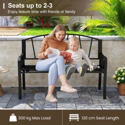 Costway 129CM Metal Garden Bench Patio Slatted Bench for 2-3 People in Black - thumbnail 7