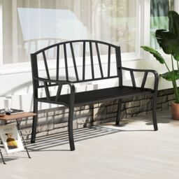 Costway 129CM Metal Garden Bench Patio Slatted Bench for 2-3 People in Black - thumbnail 3