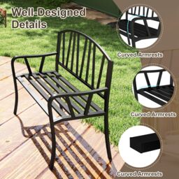 Costway 129CM Metal Garden Bench Patio Slatted Bench for 2-3 People in Black - thumbnail 9