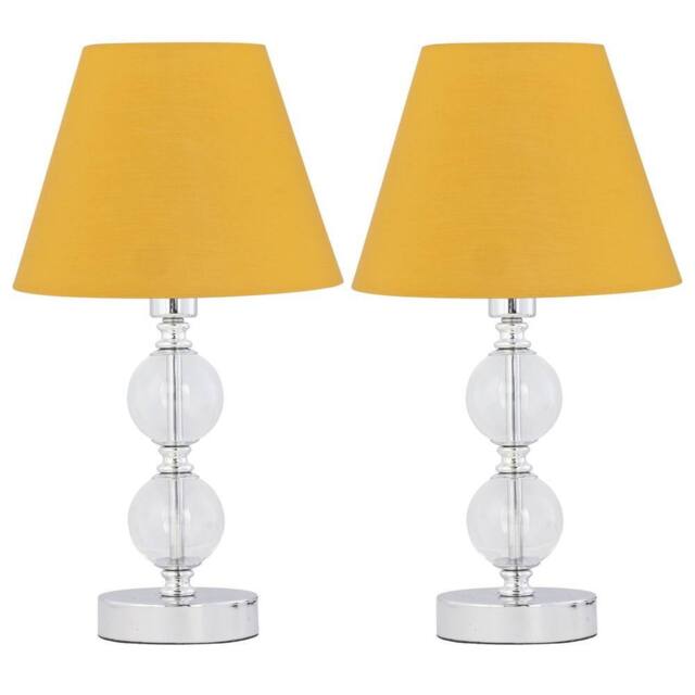 First Choice Lighting Set of 2 Chrome Two Ball Table Lamps with Ochre Yellow Shades in Silver - image 1