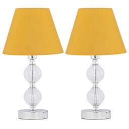 First Choice Lighting Set of 2 Chrome Two Ball Table Lamps with Ochre Yellow Shades in Silver