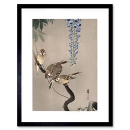"Artery8 Japan Nature Sparrow Bird Flower Shoson Ohara Koson Framed Art Print in Grey - Size: W12"" x H16""" - thumbnail 1