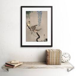 "Artery8 Japan Nature Sparrow Bird Flower Shoson Ohara Koson Framed Art Print in Grey - Size: W12"" x H16""" - thumbnail 2