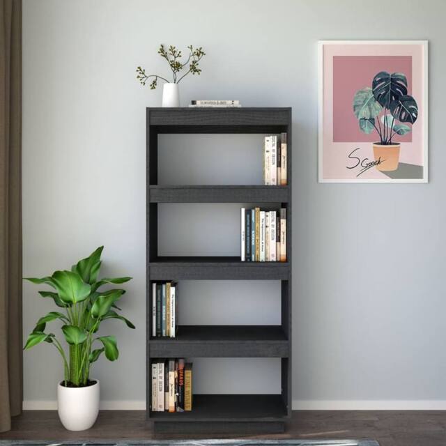 Berkfield Home Beautiful Book Cabinet/Room Divider Grey 60x35x135 cm Solid Pinewood - Size: 60 x 35 x 135 cm - image 1
