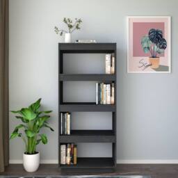 Berkfield Home Beautiful Book Cabinet/Room Divider Grey 60x35x135 cm Solid Pinewood - Size: 60 x 35 x 135 cm - thumbnail 1