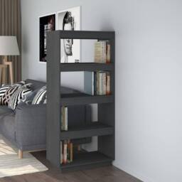 Berkfield Home Beautiful Book Cabinet/Room Divider Grey 60x35x135 cm Solid Pinewood - Size: 60 x 35 x 135 cm - thumbnail 2