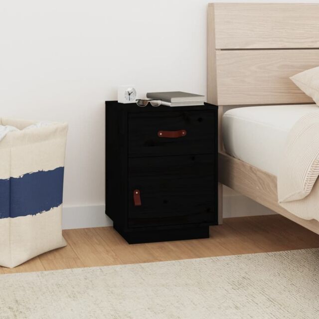 Berkfield Home Bedside Cabinet Black 40x34x55 cm Solid Wood Pine - Size: 40 x 34 x 55 cm - image 1