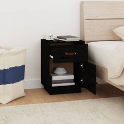Berkfield Home Bedside Cabinet Black 40x34x55 cm Solid Wood Pine - Size: 40 x 34 x 55 cm - thumbnail 3