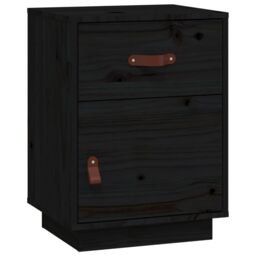 Berkfield Home Bedside Cabinet Black 40x34x55 cm Solid Wood Pine - Size: 40 x 34 x 55 cm - thumbnail 2