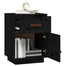 Berkfield Home Bedside Cabinet Black 40x34x55 cm Solid Wood Pine - Size: 40 x 34 x 55 cm - thumbnail 4