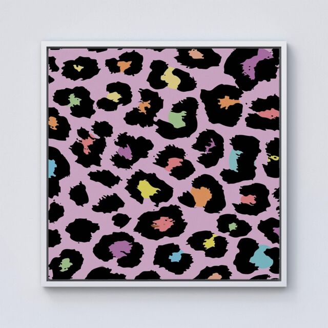 "Warren Reed - Designer Pink Leopard Print Framed Canvas in Off-White - Size: W16"" x H16""" - image 1