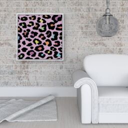 "Warren Reed - Designer Pink Leopard Print Framed Canvas in Off-White - Size: W16"" x H16""" - thumbnail 2