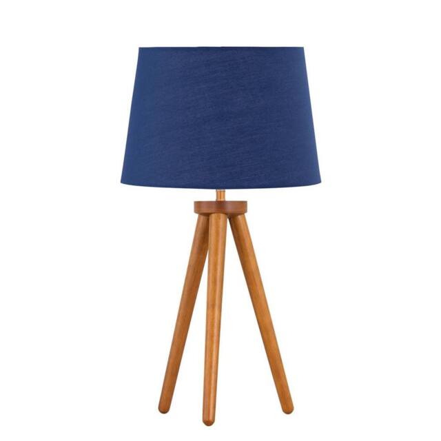 First Choice Lighting Voyage - Dark Oak Table Lamp or Bedside Light with Navy Blue Shade in Brown - image 1
