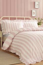 Catherine Lansfield 'Seersucker Frill Stripe' Duvet Cover Set in Pink - Size: King - thumbnail 2