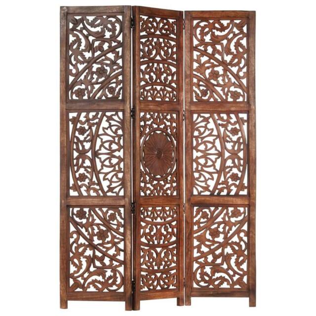 Berkfield Home Hand carved 3-Panel Room Divider Brown 120x165 cm Solid Mango Wood - image 1