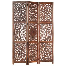 Berkfield Home Hand carved 3-Panel Room Divider Brown 120x165 cm Solid Mango Wood